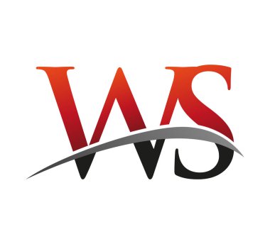 WS logotype şirketinin ilk harfi. Renkli kırmızı ve siyah Swoosh tasarımı. Siyah arkaplanda izole.