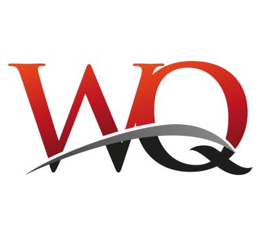 İlk harfi WQ logotype şirketi. Renkli kırmızı ve siyah Swoosh tasarımı. Siyah arkaplanda izole.