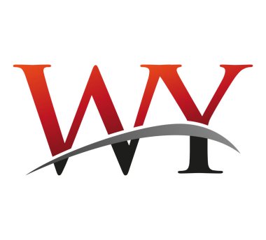 İlk harfi WY logotype şirketi. Renkli kırmızı ve siyah Swoosh tasarımı. Siyah arkaplanda izole.