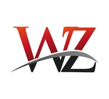 İlk harfi WZ logotype şirketi. Renkli kırmızı ve siyah Swoosh tasarımı. Siyah arkaplanda izole.