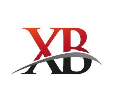 İlk harf XB logotype şirket adı kırmızı ve siyah swoosh tasarımı. Siyah arkaplanda izole.
