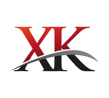 İlk harfi XK logotype şirketi. Renkli kırmızı ve siyah Swoosh tasarımı. Siyah arkaplanda izole.