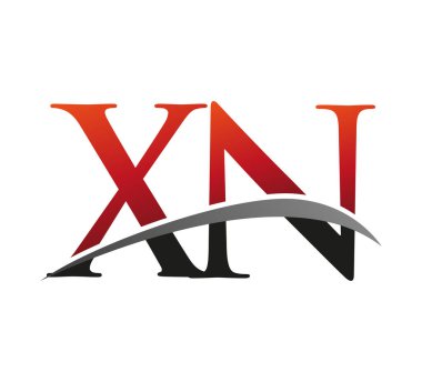 İlk harf XN logotype şirketinin adı: Renkli kırmızı ve siyah Swoosh tasarımı. Siyah arkaplanda izole.