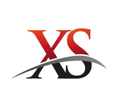 İlk harf XS logotype şirketi adı kırmızı ve siyah swoosh tasarımı. Siyah arkaplanda izole.