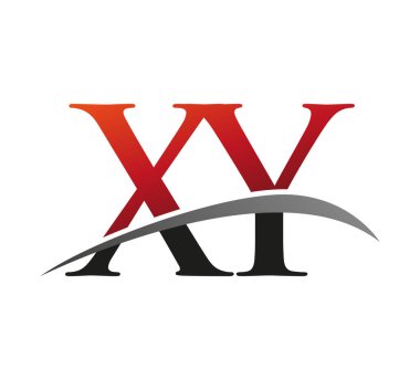 İlk harf XY logotype şirketi adı kırmızı ve siyah swoosh tasarımı. Siyah arkaplanda izole.