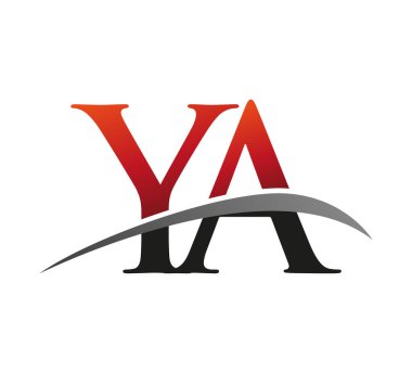 İlk harfi YA logotype şirketi. Renkli kırmızı ve siyah Swoosh tasarımı. Siyah arkaplanda izole.