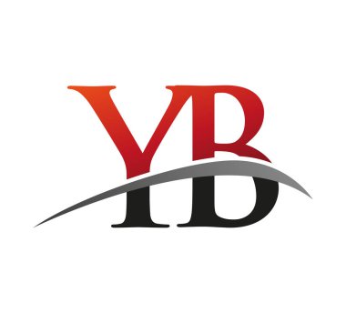 İlk harf YB logotype şirket adı kırmızı ve siyah swoosh tasarımı. Siyah arkaplanda izole.