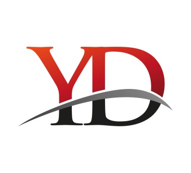 İlk harf YD logotype şirketi. Renkli kırmızı ve siyah Swoosh tasarımı. Siyah arkaplanda izole.