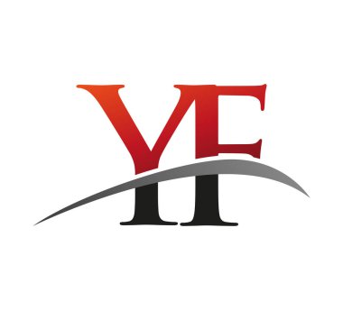 İlk harfi YF logotype şirketi. Renkli kırmızı ve siyah Swoosh tasarımı. Siyah arkaplanda izole.