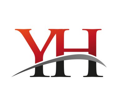 İlk harfi YH logotype şirketi. Renkli kırmızı ve siyah desenli. Siyah arkaplanda izole.