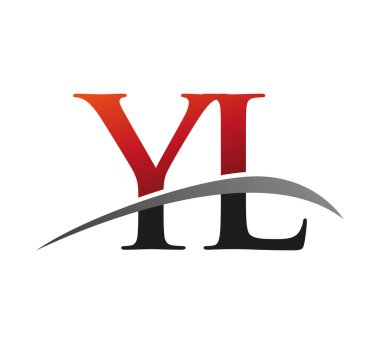 İlk harf YL logotype şirketi. Renkli kırmızı ve siyah Swoosh tasarımı. Siyah arkaplanda izole.