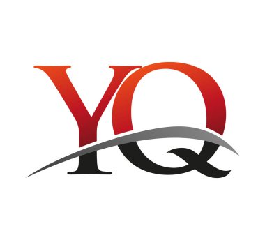 İlk harfi YQ logotype şirketi. Renkli kırmızı ve siyah Swoosh tasarımı. Siyah arkaplanda izole.