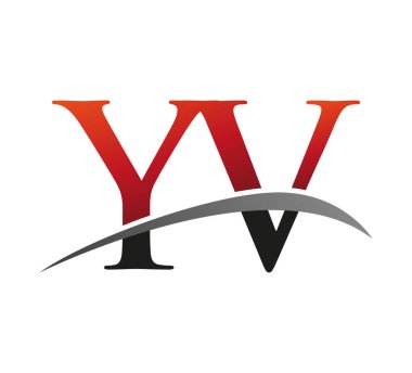 İlk harfi YV logotype şirketi. Renkli kırmızı ve siyah Swoosh tasarımı. Siyah arkaplanda izole.