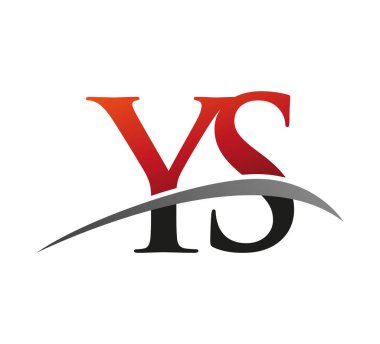 YS Logotype Şirketi 'nin ilk harfi: Renkli kırmızı ve siyah Swoosh tasarımı. Siyah arkaplanda izole.