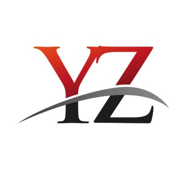 İlk harfi YZ logotype şirketi. Renkli kırmızı ve siyah Swoosh tasarımı. Siyah arkaplanda izole.