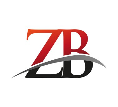 İlk harf ZB logotype şirket adı kırmızı ve siyah swoosh tasarımı. Siyah arkaplanda izole.