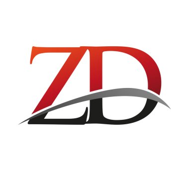 İlk harf ZD logotype şirketi adı kırmızı ve siyah swoosh tasarımı. Siyah arkaplanda izole.