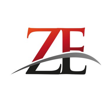 İlk harf ZE logotype şirketi adı kırmızı ve siyah desenli. Siyah arkaplanda izole.