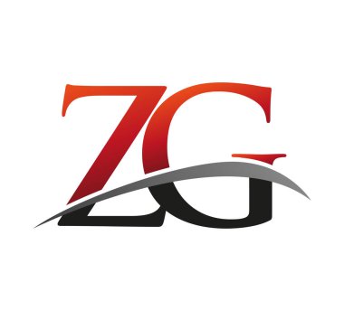 İlk harf ZG logotype şirketi adı kırmızı ve siyah swoosh tasarımı. Siyah arkaplanda izole.