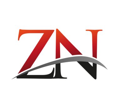 İlk harf ZN logotype şirket adı kırmızı ve siyah swoosh tasarımı. Siyah arkaplanda izole.
