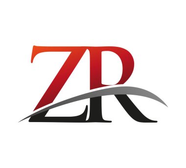 İlk harf ZR logotype şirketi adı kırmızı ve siyah swoosh tasarımı. Siyah arkaplanda izole.