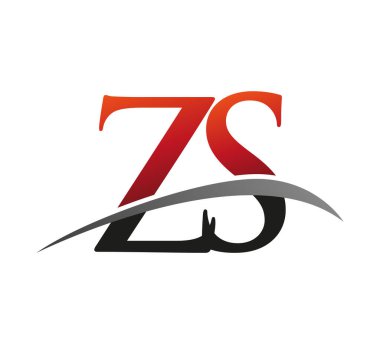 İlk harf ZS logotype şirket adı kırmızı ve siyah swoosh tasarımı. Siyah arkaplanda izole.