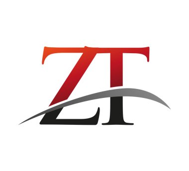 İlk harf ZT logotype şirketi. Renkli kırmızı ve siyah Swoosh tasarımı. Siyah arkaplanda izole.