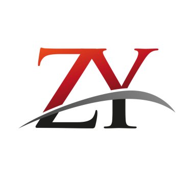 İlk harf ZY logotype şirket adı kırmızı ve siyah swoosh tasarımı. Siyah arkaplanda izole.
