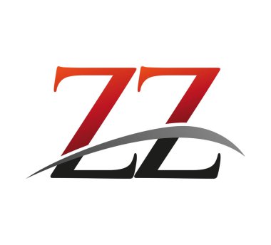 İlk harf ZZ logotype şirketi. Renkli kırmızı ve siyah Swoosh tasarımı. Siyah arkaplanda izole.