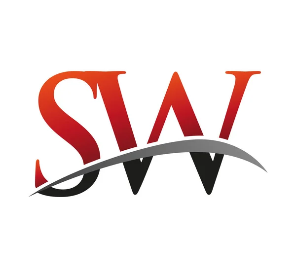 Letra Inicial Logotipo Nombre Empresa Color Rojo Negro Swoosh Diseño — Vector de stock