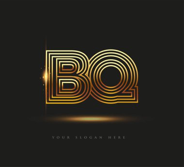 İlk Logo Harfi BQ, Bold Logotype Şirketi İsim Renkli Altın, Zarif Tasarım. Siyah arkaplanda izole.