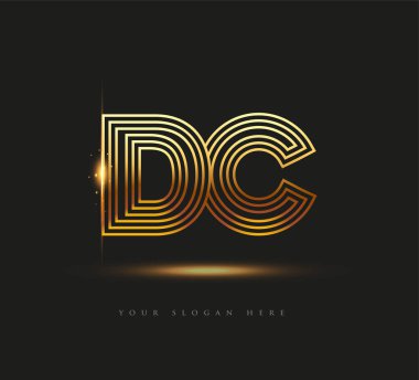 İlk Logo Harfi DC, Kalın Logotype Şirketi Adı Renkli Altın, Zarif Tasarım. Siyah arkaplanda izole.