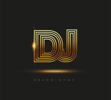 İlk Logo Harfleri DJ 'i, Cesur Logotype Şirketi Adı Renkli Altın, Zarif Tasarım. Siyah arkaplanda izole.