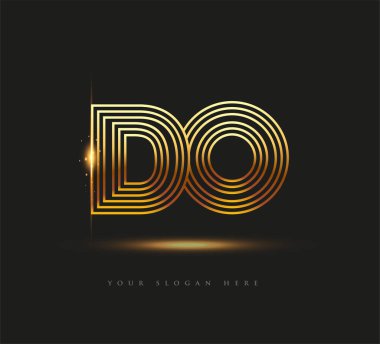 İlk Logo Harfi Do, Kalın Logotype Şirketi Adı Altın Renkli, Zarif Tasarım. Siyah arkaplanda izole.