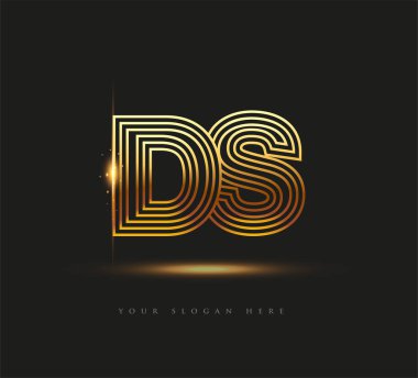 İlk Logo Mektubu DS, Cesur Logotype Şirketi Adı Renkli Altın, Zarif Tasarım. Siyah arkaplanda izole.
