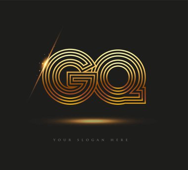 İlk Logo Harfi GQ, Kalın Logotype Şirketi Adı Renkli Altın, Zarif Tasarım. Siyah arkaplanda izole.
