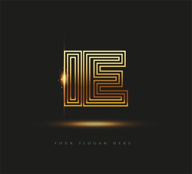 İlk Logo Mektubu IE, Kalın Logotype Şirketi Adı Renkli Altın, Zarif Tasarım. Siyah arkaplanda izole.