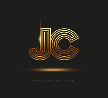 İlk Logo Harfi JC, Kalın Logotype Şirketi Adı Renkli Altın, Zarif Tasarım. Siyah arkaplanda izole.