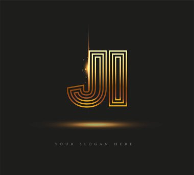 İlk Logo Mektup JI, Kalın Logotype Şirketi Adı Altın Renkli, Zarif Tasarım. Siyah arkaplanda izole.