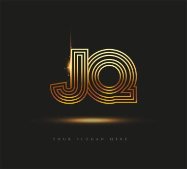 İlk Logo Harfi JQ, Kalın Logotype Şirketi Adı Altın Renkli, Zarif Tasarım. Siyah arkaplanda izole.