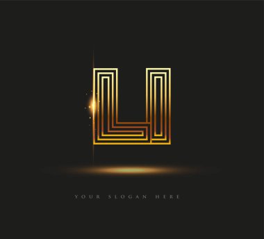 İlk Logo Harfi LI, Kalın Logotype Şirketi Adı Altın Renkli, Zarif Tasarım. Siyah arkaplanda izole.