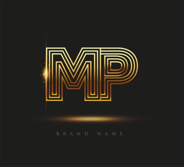İlk Logo Mektup Vekili, Cesur Logotype Şirketi Adı Altın Renkli, Zarif Tasarım. Siyah arkaplanda izole.