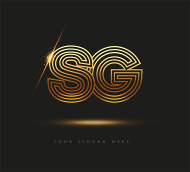 İlk Logo Harfi SG, Kalın Logotype Şirketi Adı Renkli Altın, Zarif Tasarım. Siyah arkaplanda izole.