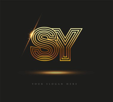 İlk Logo Harfi SY, Kalın Logotype Şirketi Adı Renkli Altın, Zarif Tasarım. Siyah arkaplanda izole.