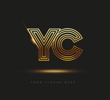 İlk Logo Harfi YC, Kalın Logotype Şirketi Adı Renkli Altın, Zarif Tasarım. Siyah arkaplanda izole.
