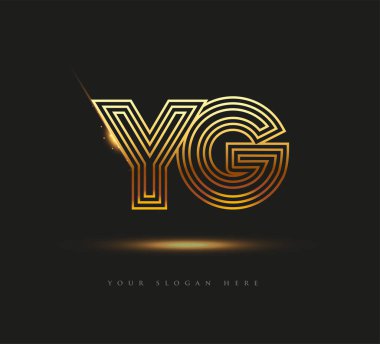İlk Logo Harfi YG, Kalın Logotype Şirketi Adı Renkli Altın, Zarif Tasarım. Siyah arkaplanda izole.