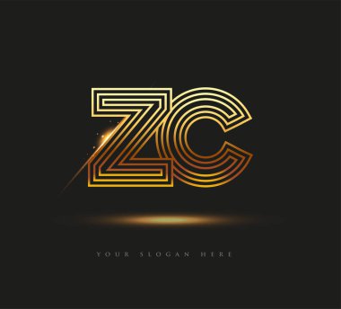 İlk Logo Harfi ZC, Kalın Logotype Şirketi Adı Renkli Altın, Zarif Tasarım. Siyah arkaplanda izole.
