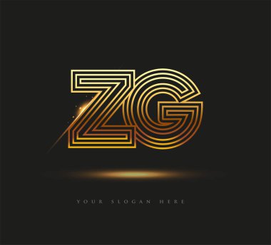 İlk Logo Harfi ZG, Kalın Logotype Şirketi Adı Renkli Altın, Zarif Tasarım. Siyah arkaplanda izole.