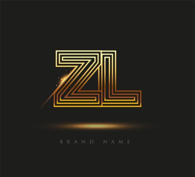 İlk Logo Harfi ZL, Kalın Logotype Şirketi Adı Renkli Altın, Zarif Tasarım. Siyah arkaplanda izole.