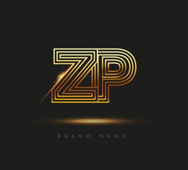 İlk Logo Harfi ZP, Kalın Logotype Şirketi Adı Renkli Altın, Zarif Tasarım. Siyah arkaplanda izole.